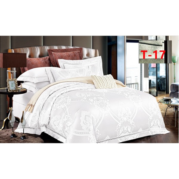 Set Lenjerie de Pat Dublu 6 Piese Satin Jacquard Alb Elegant – Premium Luxury, LDJ-055 Set Lenjerie de Pat Dublu 6 Piese Satin Jacquard Alb Elegant – Premium Luxury, LDJ-055