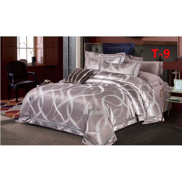 Set Lenjerie de Pat Dublu 6 Piese Satin Jacquard Gri Perlat – Premium Luxury, LDJ-056 Set Lenjerie de Pat Dublu 6 Piese Satin Jacquard Gri Perlat – Premium Luxury, LDJ-056