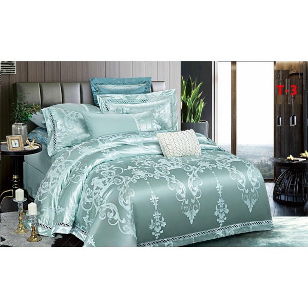 Set Lenjerie de Pat Dublu 6 Piese Satin Jacquard Turcoaz Mentă – Premium Luxury, LDJ-060 Set Lenjerie de Pat Dublu 6 Piese Satin Jacquard Turcoaz Mentă – Premium Luxury, LDJ-060