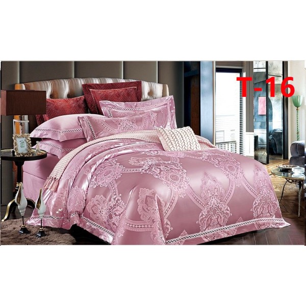 Set Lenjerie de Pat Dublu 6 Piese Satin Jacquard Roz Pudrat – Premium Luxury, LDJ-063 Set Lenjerie de Pat Dublu 6 Piese Satin Jacquard Roz Pudrat – Premium Luxury, LDJ-063