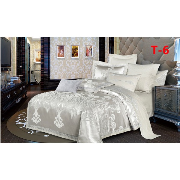 Set Lenjerie de Pat Dublu 6 Piese Satin Jacquard Crem – Premium Luxury, LDJ-065 Set Lenjerie de Pat Dublu 6 Piese Satin Jacquard Crem – Premium Luxury, LDJ-065
