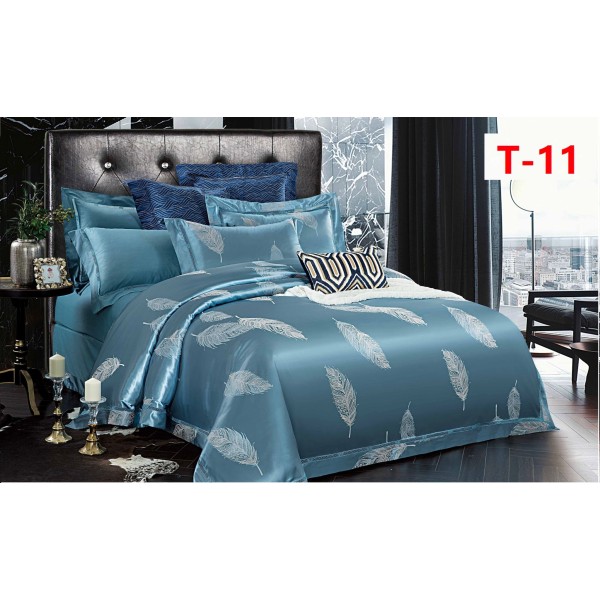 Set Lenjerie de Pat Dublu 6 Piese Satin Jacquard Albastru Petrol – Premium Luxury, LDJ-069 Set Lenjerie de Pat Dublu 6 Piese Satin Jacquard Albastru Petrol – Premium Luxury, LDJ-069