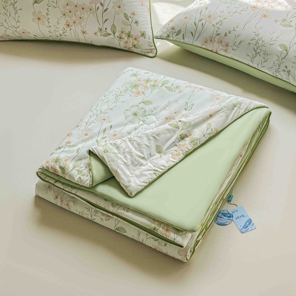 Pilotă de Vară Răcoritoare cu 2 Fețe de Pernă, Material Respirabil și Confortabil, Model Floral Verde, PMV-014