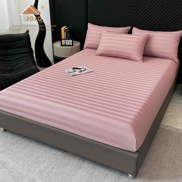 Lenjerie de Pat Damasc Premium, 6 Piese, 100% Bumbac, Cearșaf cu Elastic, Roz Pudrat, LDS-041 Lenjerie de Pat Damasc Premium, 6 Piese, 100% Bumbac, Cearșaf cu Elastic, Roz Pudrat, LDS-041