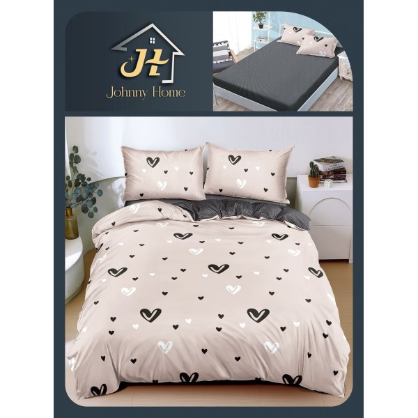 Lenjerie de Pat Dublu Bumbac Satinat Superior 4 Piese cu Cearșaf cu Elastic – Model Inimioare Bej & Gri, LLE-018 Lenjerie de Pat Dublu Bumbac Satinat Superior 4 Piese cu Cearșaf cu Elastic – Model Inimioare Bej & Gri, LLE-018