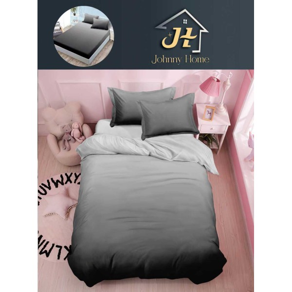 Lenjerie Bumbac Finet Superior 4 Piese Pat 1 Persoană cu Cearșaf cu Elastic – Model Degrade, Gri-Negru, YEM-011