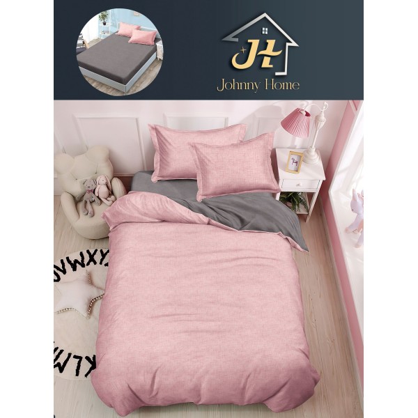 Lenjerie Bumbac Finet Superior 4 Piese Pat 1 Persoană cu Cearșaf cu Elastic – Model Uni, Roz Pudrat și Gri, YEM-015