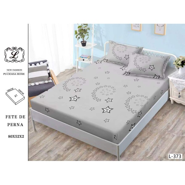 Cearșaf cu Elastic Bumbac Satinat 180x200 cm + 2 Fețe de Pernă – Model Stele Spirală, Gri, OHT-008 Cearșaf cu Elastic Bumbac Satinat 180x200 cm + 2 Fețe de Pernă – Model Stele Spirală, Gri, OHT-008
