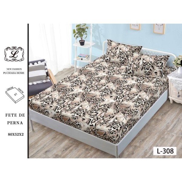Cearșaf cu Elastic Bumbac Satinat 180x200 cm + 2 Fețe de Pernă – Model Animal Print Bej, Maro și Negru, OHT-102 Cearșaf cu Elastic Bumbac Satinat 180x200 cm + 2 Fețe de Pernă – Model Animal Print Bej, Maro și Negru, OHT-102