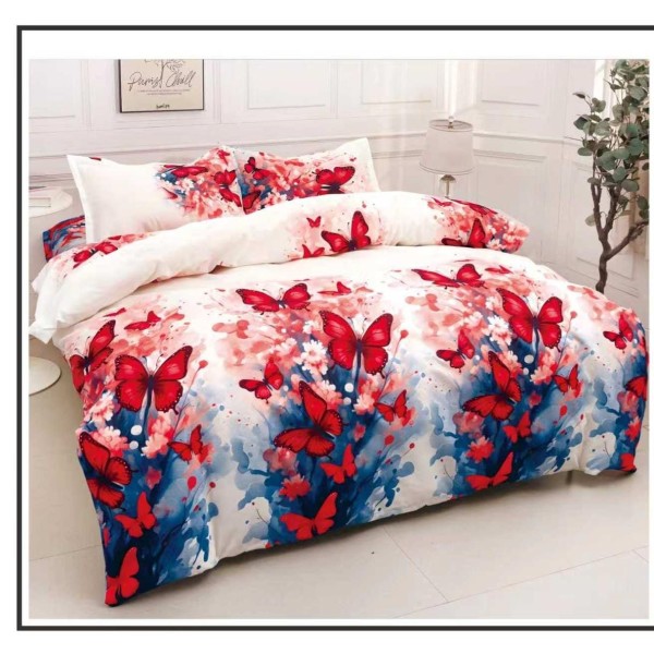 Set Pilotă Matlasată 185x230 cm + Cearșaf cu Elastic 180x200 cm + 2 Fețe de Pernă 50x70 cm – Fluturi și Flori, PPL-025