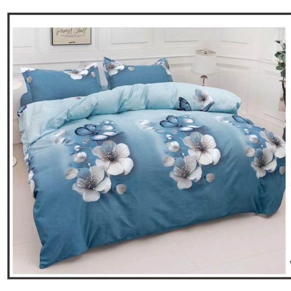 Set Pilotă Matlasată 185x230 cm + Cearșaf cu Elastic 180x200 cm + 2 Fețe de Pernă 50x70 cm – Fluturi și Flori, PPL-026