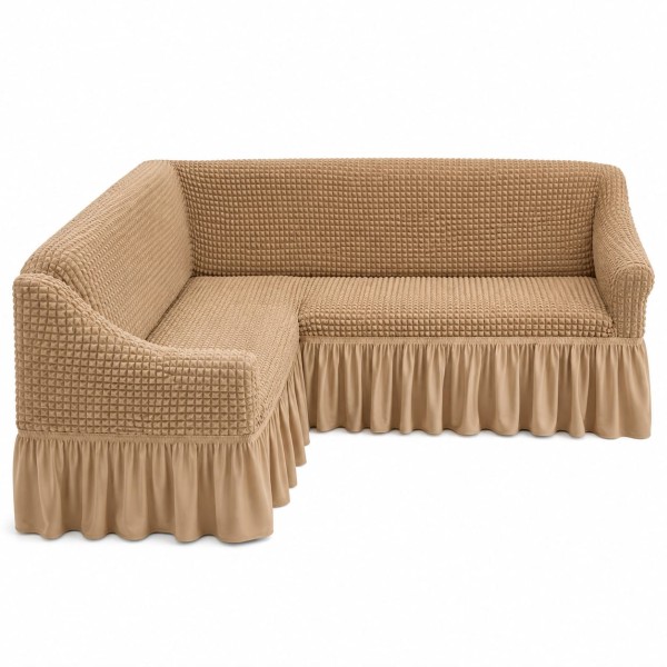 Husa Elastica si Creponata cu Volan pentru Coltar, Bej deschis, HCCV-010
