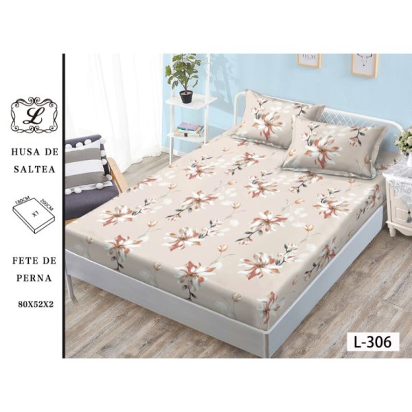 Cearșaf cu Elastic 180x200 cm din Bumbac Satinat + 2 Fețe de Pernă 50x80 cm – Model Floral Bej Elegant, OHT-067 Cearșaf cu Elastic 180x200 cm din Bumbac Satinat + 2 Fețe de Pernă 50x80 cm – Model Floral Bej Elegant, OHT-067