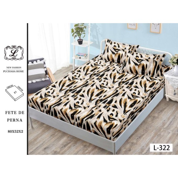 Cearșaf cu Elastic Bumbac Satinat 180x200 cm + 2 Fețe de Pernă – Model Animal Print Leopard, OHT-110 Cearșaf cu Elastic Bumbac Satinat 180x200 cm + 2 Fețe de Pernă – Model Animal Print Leopard, OHT-110