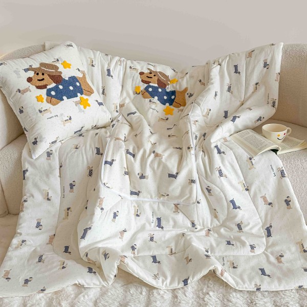Pilotă-Pernă pentru Copii 2 în 1, 150x200 cm, Bumbac 100% – Model Cățeluși, PPL-057