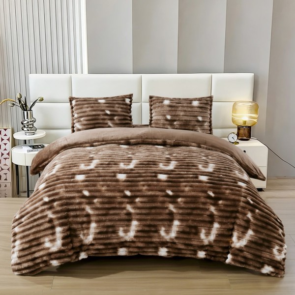 Set Lenjerie Pufoasă Cocolino cu Elastic 4 Piese, Pat Dublu, Maro, Model Dungi Reliefati, LEC-147 Set Lenjerie Pufoasă Cocolino cu Elastic 4 Piese, Pat Dublu, Maro, Model Dungi Reliefati, LEC-147