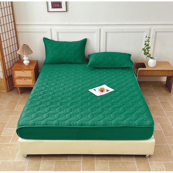 Husă / Topper Saltea 180x200 cm cu Elastic + 2 Fețe de Pernă – Verde Smarald, HTC-039