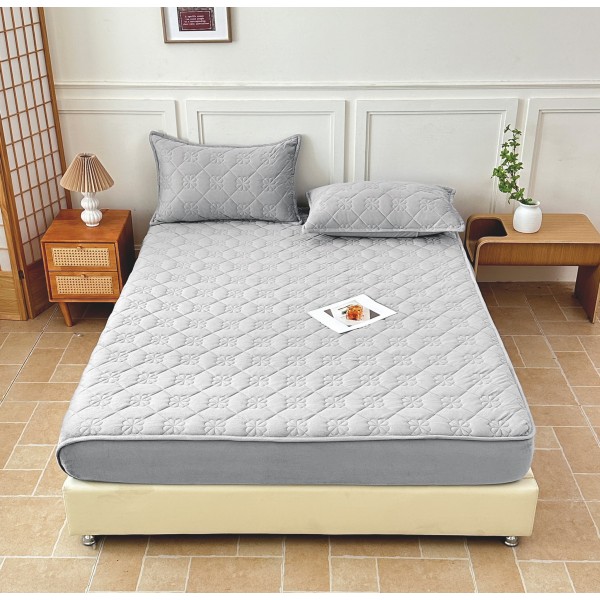 Husă / Topper Saltea 180x200 cm cu Elastic + 2 Fețe de Pernă – Gri Deschis, HTC-009