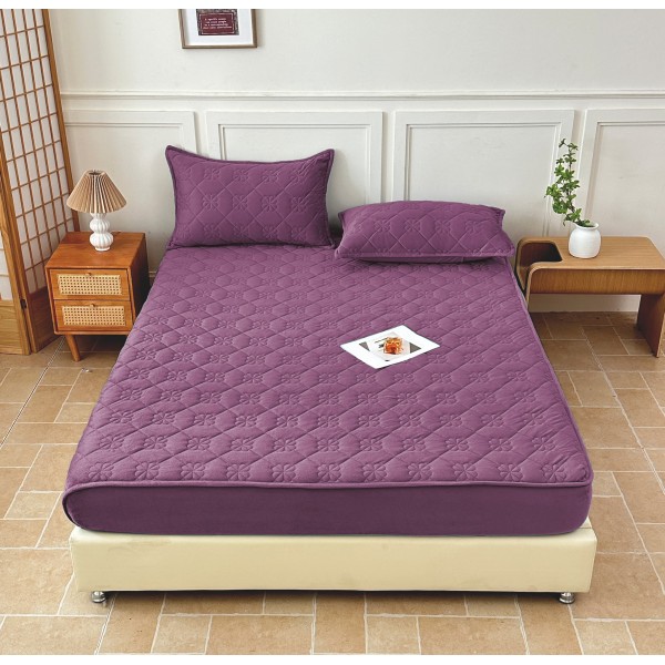 Husă Topper pentru Saltea 160x200 cm – Mov Lila Matlasată cu Elastic + 2 Fețe de Pernă, HTC-046