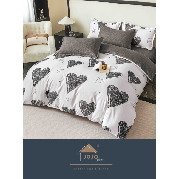 Lenjerie Pat Dublu 6 Piese cu Cearșaf cu Elastic – Bumbac Finet, Model Inimi Negru - Alb, LDE-207 Lenjerie Pat Dublu 6 Piese cu Cearșaf cu Elastic – Bumbac Finet, Model Inimi Negru - Alb, LDE-207
