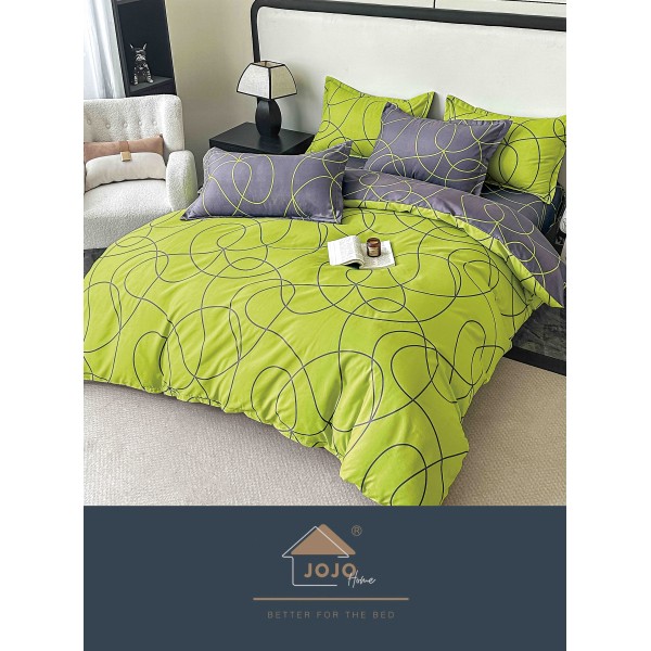 Lenjerie Pat Dublu 6 Piese cu Cearșaf cu Elastic – Bumbac Finet, Model Abstract Verde Lime și Gri, LDE-204 Lenjerie Pat Dublu 6 Piese cu Cearșaf cu Elastic – Bumbac Finet, Model Abstract Verde Lime și Gri, LDE-204