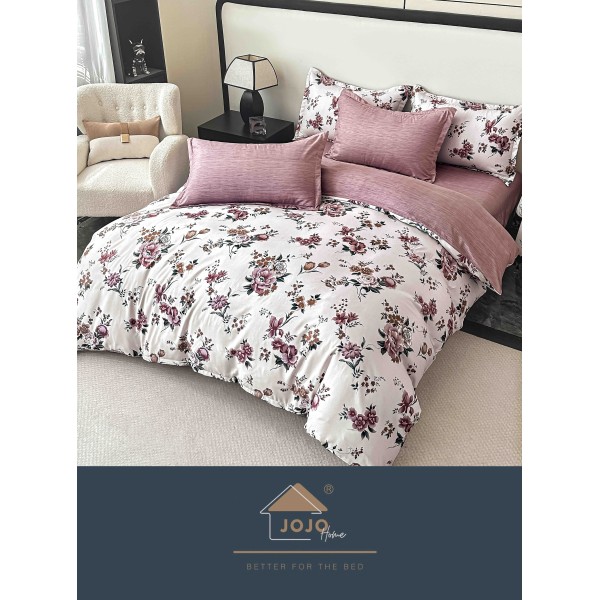 Lenjerie Pat Dublu 6 Piese cu Cearșaf cu Elastic – Bumbac Finet, Model Floral Roz Pudrat, LDE-007 Lenjerie Pat Dublu 6 Piese cu Cearșaf cu Elastic – Bumbac Finet, Model Floral Roz Pudrat, LDE-007