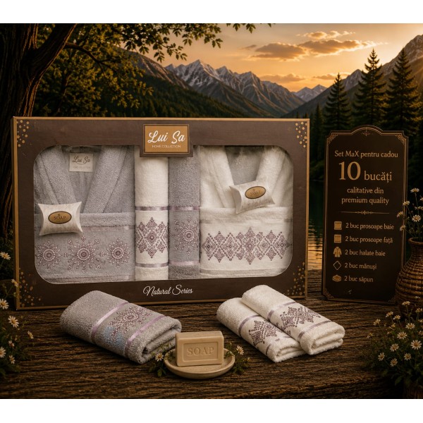 Set Cadou Baie 10 Piese pentru Cuplu – Halate de Baie și Prosoape Elegante, HBC-037 Set Cadou Baie 10 Piese pentru Cuplu – Halate de Baie și Prosoape Elegante, HBC-037
