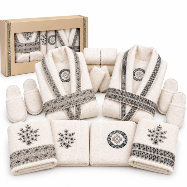Set Cadou Baie 14 Piese pentru Cuplu – Halate de Baie și Prosoape Elegante, HBC-052 Set Cadou Baie 14 Piese pentru Cuplu – Halate de Baie și Prosoape Elegante, HBC-052
