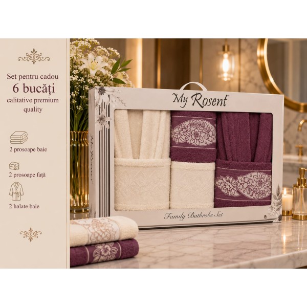 Set Cadou Baie 6 Piese pentru Cuplu – Halate de Baie și Prosoape Elegante, HBC-055 Set Cadou Baie 6 Piese pentru Cuplu – Halate de Baie și Prosoape Elegante, HBC-055