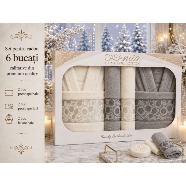 Set Cadou Baie 6 Piese pentru Cuplu – Halate de Baie și Prosoape Elegante, HBC-056 Set Cadou Baie 6 Piese pentru Cuplu – Halate de Baie și Prosoape Elegante, HBC-056