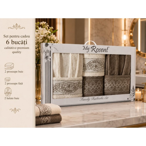 Set Cadou Baie 6 Piese pentru Cuplu – Halate de Baie și Prosoape Elegante, HBC-067 Set Cadou Baie 6 Piese pentru Cuplu – Halate de Baie și Prosoape Elegante, HBC-067