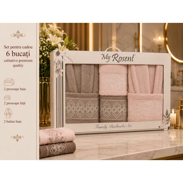 Set Cadou Baie 6 Piese pentru Cuplu – Halate de Baie și Prosoape Elegante, HBC-071 Set Cadou Baie 6 Piese pentru Cuplu – Halate de Baie și Prosoape Elegante, HBC-071