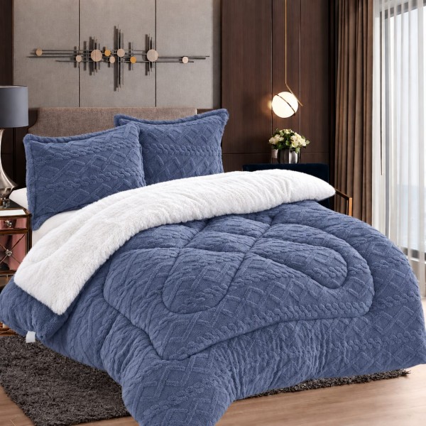 Set Pilota Cocolino 200x230 cm + 2 Fete de Pernă – Model Gri Albastrui, Crosetat, PDC-070 Set Pilota Cocolino 200x230 cm + 2 Fete de Pernă – Model Gri Albastrui, Crosetat, PDC-070
