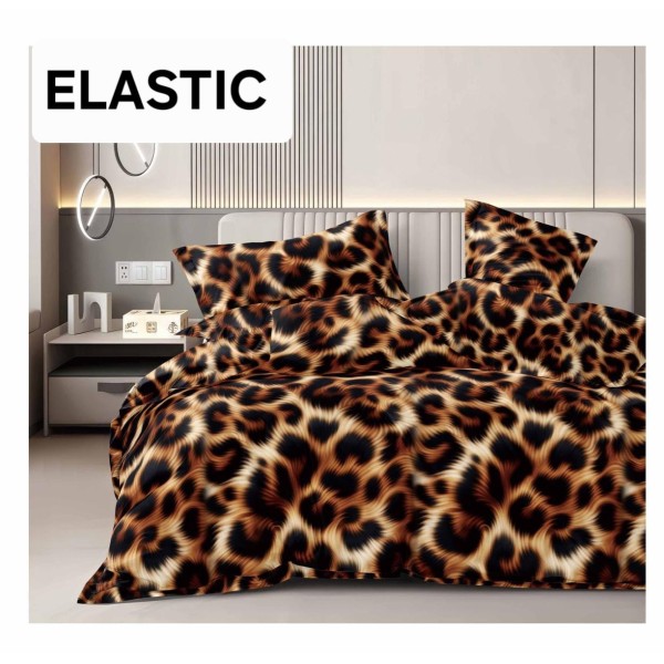 Set Lenjerie Pat Dublu Bumbac Satinat 4 Piese cu Cearșaf cu Elastic – Model Leopard, LDBS-068 Set Lenjerie Pat Dublu Bumbac Satinat 4 Piese cu Cearșaf cu Elastic – Model Leopard, LDBS-068