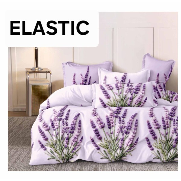 Set Lenjerie Pat Dublu Bumbac Satinat 4 Piese cu Cearșaf cu Elastic – Model Lavandă Mov, LES-101 Set Lenjerie Pat Dublu Bumbac Satinat 4 Piese cu Cearșaf cu Elastic – Model Lavandă Mov, LES-101