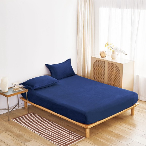 Cearșaf Cocolino cu Elastic 180×200 cm + 2 Fețe de Pernă – Bleumarin, HC-100