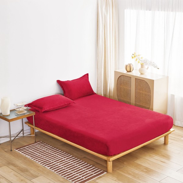 Cearșaf Cocolino cu Elastic 180×200 cm + 2 Fețe de Pernă – Rosu, HC-058