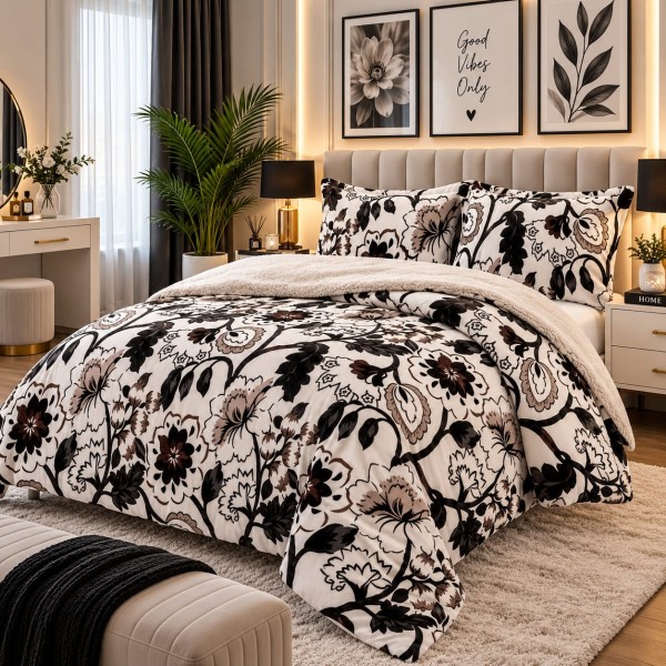 Pilotă Cocolino cu Blăniță 200×230 cm + 2 Fețe de Pernă 50×70 cm – Model Floral Elegant, PDC-055