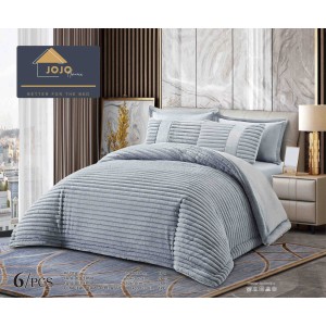Lenjerie de Pat Cocolino cu Pilotă Inclusă și Cearșaf cu Elastic, 6 Piese, Blană de Iepure – Gri Deschis, LCE-007