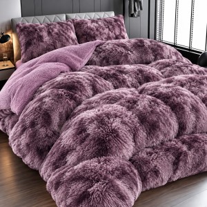 Pilota Fluffy cu Blăniță 200x230 cm + 2 fețe de pernă – Mov Pudrat Catifelat, PF-034