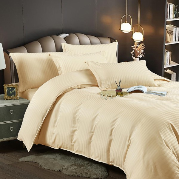 Lenjerie pat dublu, Damasc, 6 piese, Jojo, Crem, LDS-037