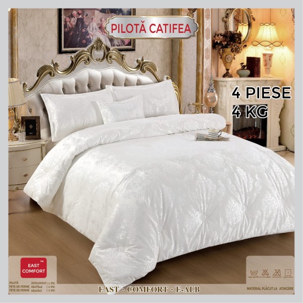 Set Pilota si 3 fete de perna, Catifea, Alb, PPC-003