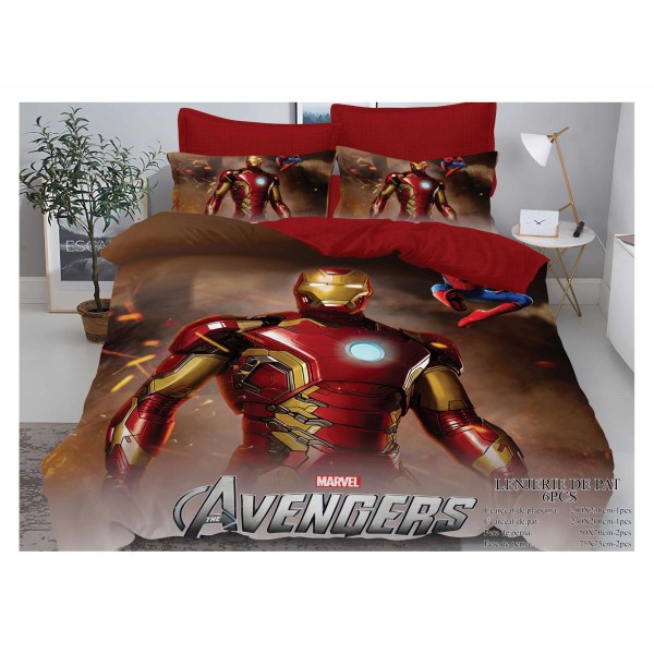 Lenjerie pat dublu, 6 piese, bumbac-finet, Multicolor-Rosu, Spiderman, LFD6PC-040