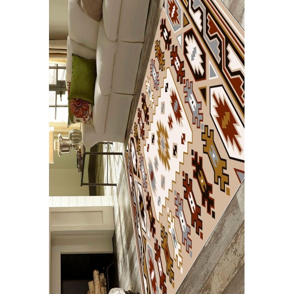 Covor Traditional Antiderapant, 80x150 cm, Crem-Bej, CAM-025