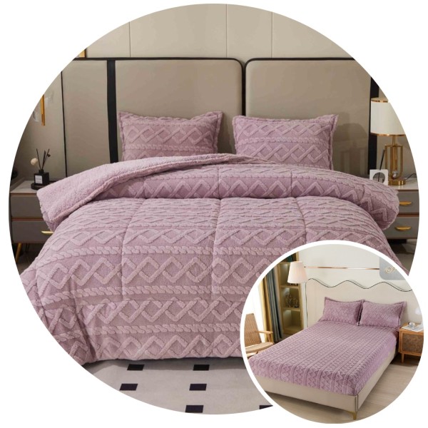 Pachet Promo: Pilota Pufoasa CoCoLiNo, Plus, Husa de Pat cu Elastic, 6 piese, model Tricotat, Lila, PH-005