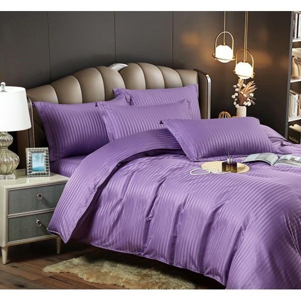 Lenjerie pat dublu, Damasc, 6 piese, Jojo, Mov, LDS-040