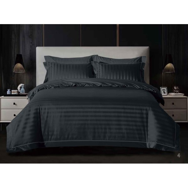 Lenjerie pat dublu, Damasc, 6 piese, Deluxe, Negru, LDS-030