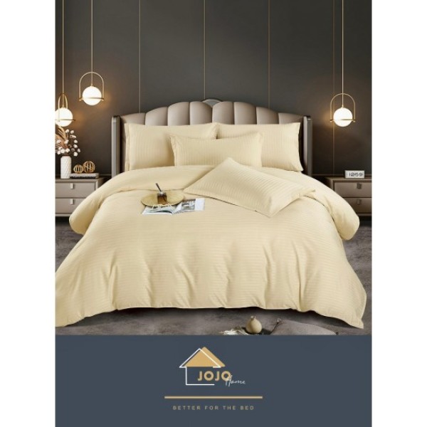 Lenjerie de pat damasc 1 persoană (Single) – model elegant cu dungi fine, Crem, LDS-003