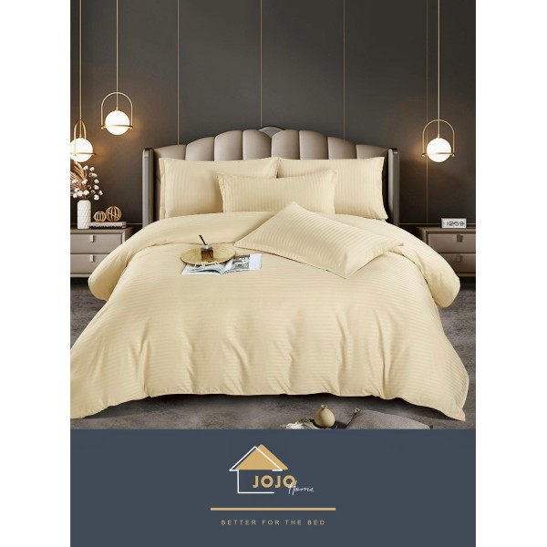 Lenjerie pat dublu, Damasc, 6 piese, Jojo, Crem, LDS-037