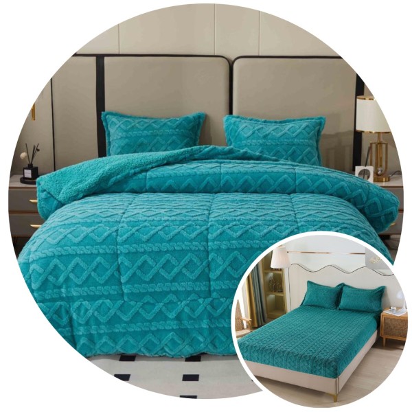 Pachet Promo: Pilota Pufoasa CoCoLiNo, Plus, Husa de Pat cu Elastic, 6 piese, model Tricotat, Turquoise, PH-004